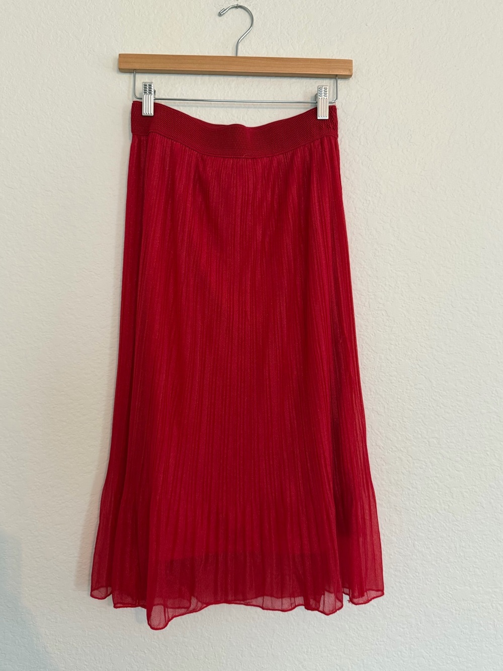 MetroWear Red Pleated Midi Skirt